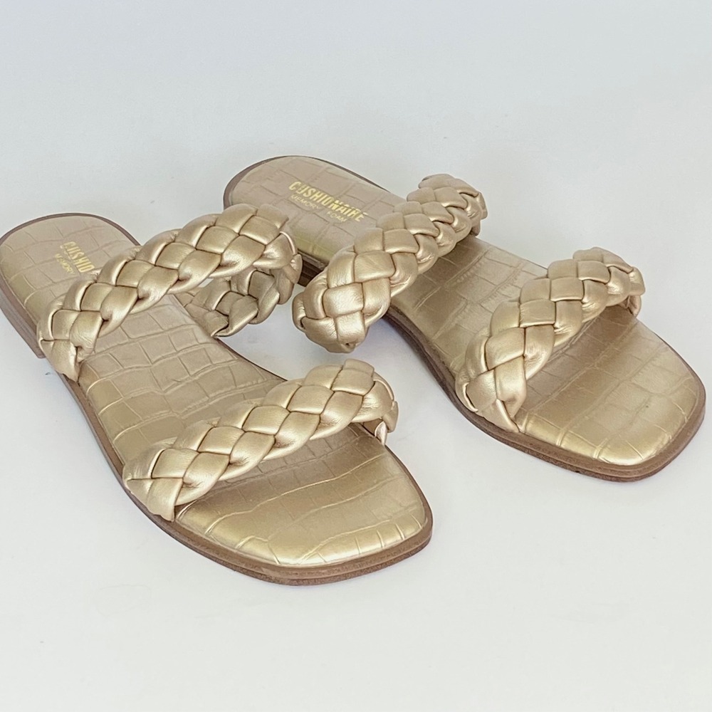 LOT of 2 Cushionaire Vicki Braided Strap Slide Sandals Gold Black Flats - Picture 7 of 10